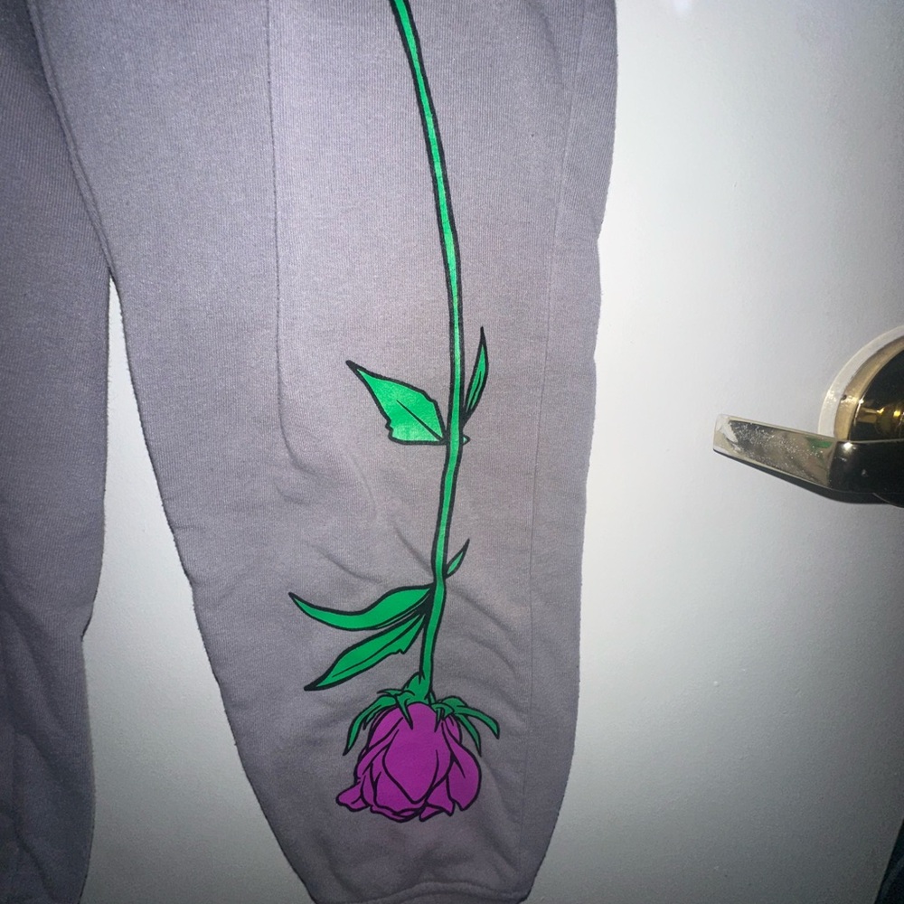 Gray Sweater with Purple Floral Design